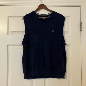 Chaps Men's Navy Blue V-Neck Sweater Vest Size Large 100% Cotton